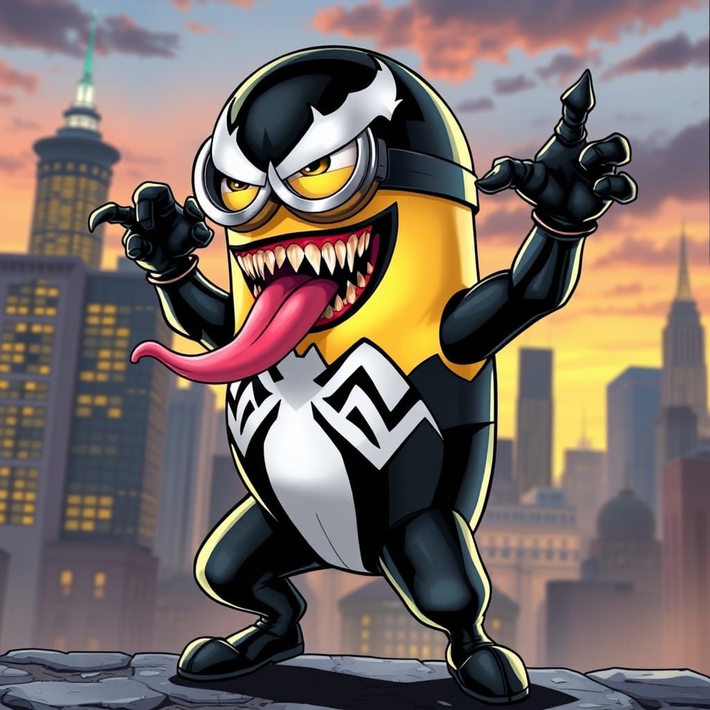 Minion as Venom in Comic Book Style
