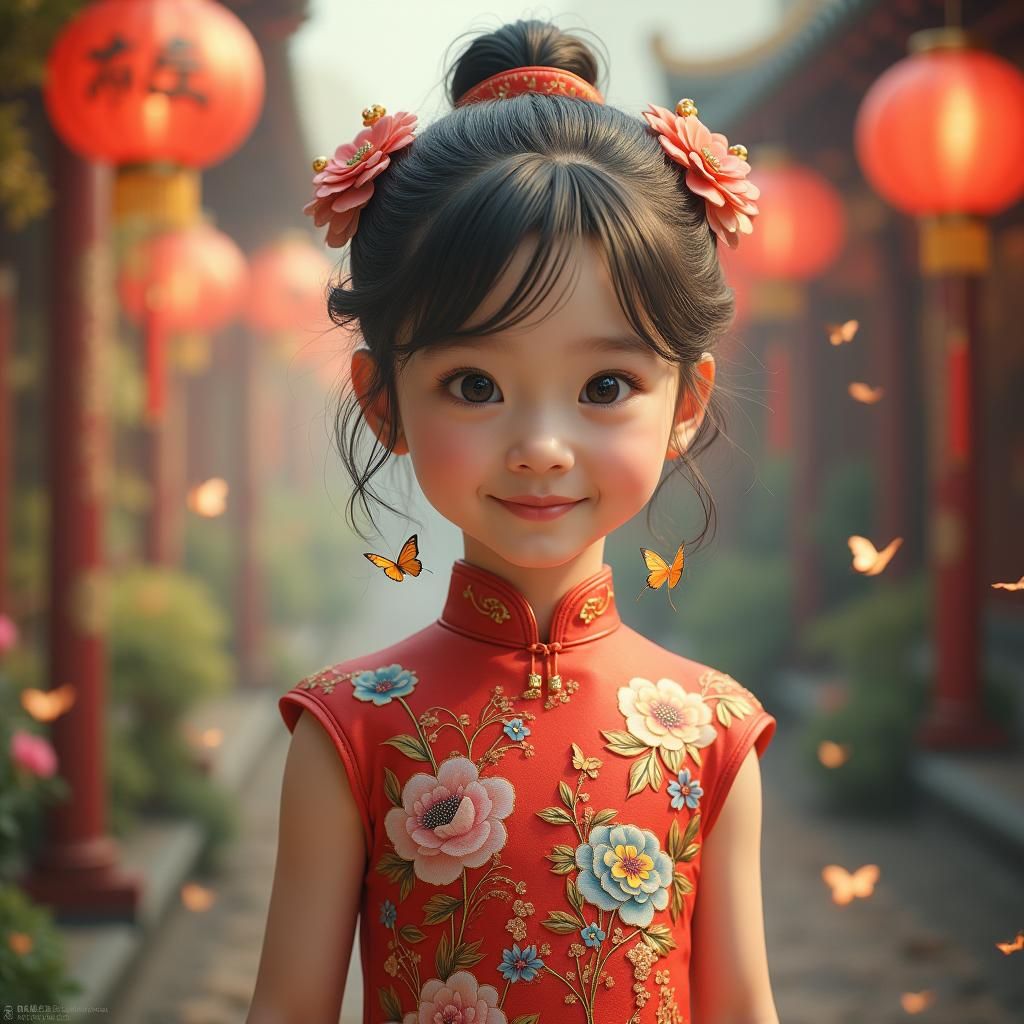 Chinese Girl in Mystical Garden, Digital Art