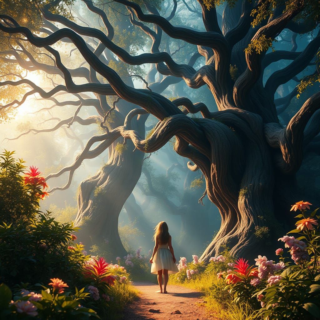 Mystical Dream Girl in Vibrant Enchanted Forest