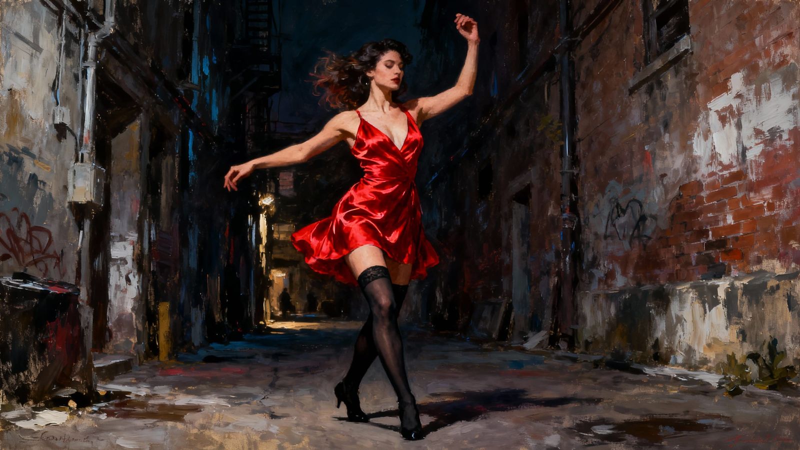 Wild Party Girl Dancing Rumba in Alleyway