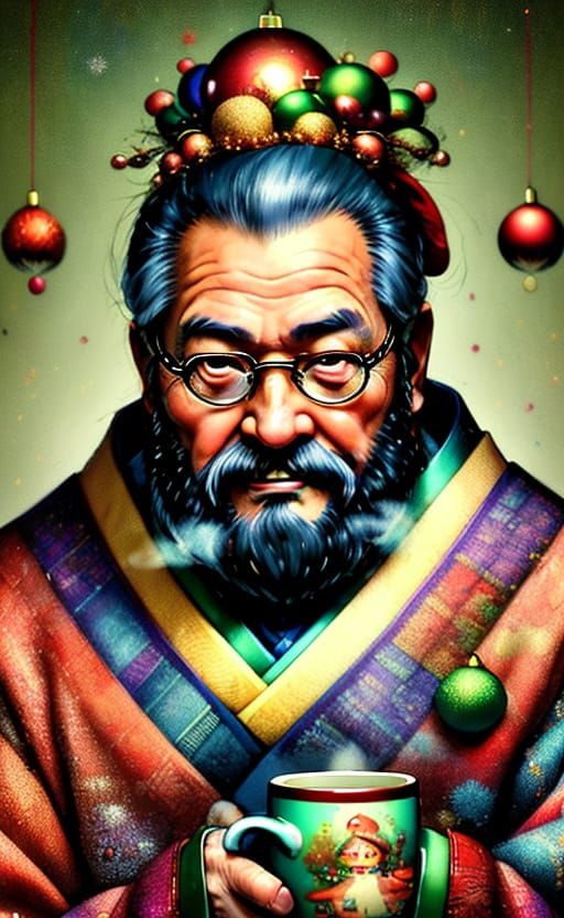 Elderly Man with Cocoa in Sequined Sweater, Norman Rockwell ...