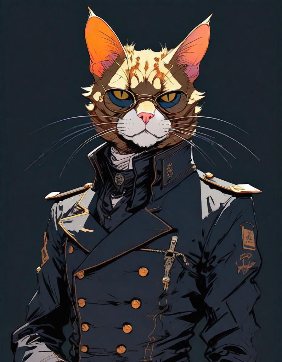 Gothic Victorian Anthropomorphic Cat Ink Drawing