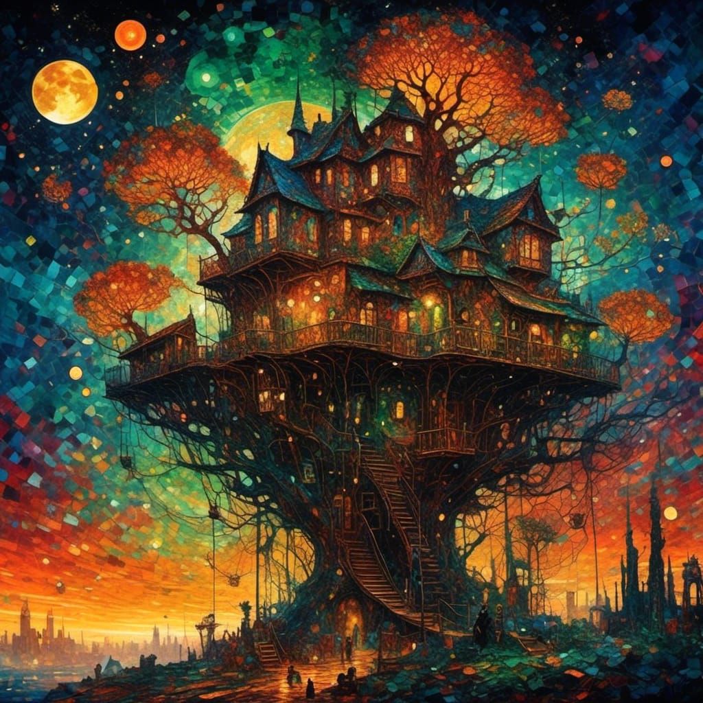 Treehouse Spotlight Illuminates Heavens in Surreal Style