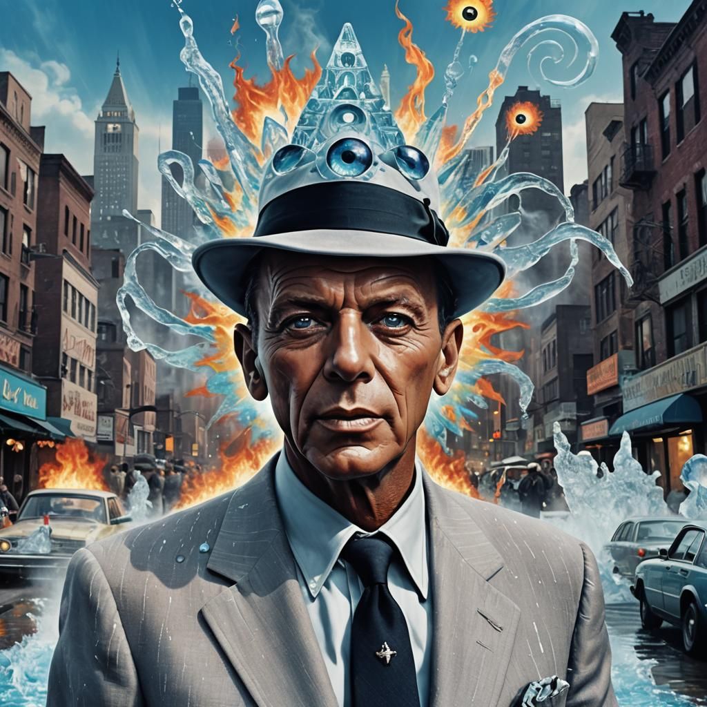 Psychedelic Sinatra: Hallucinatory Cityscape in Blue