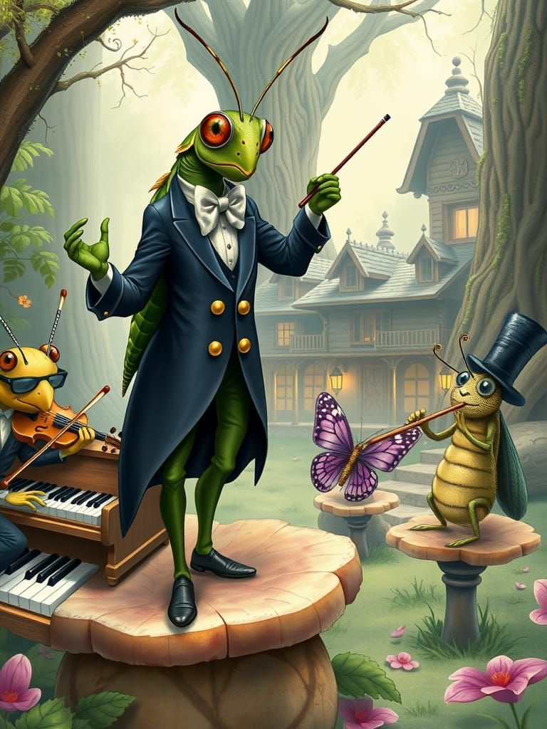 Whimsical Maestro Leads Enchanted Forest Orchestra