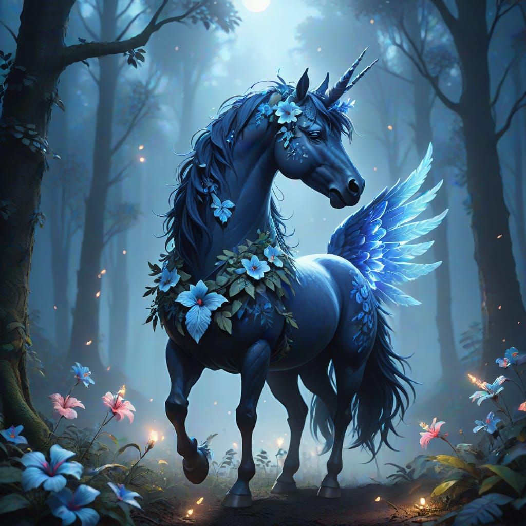 Ethereal Fauvist Unicorn in Misty Forest