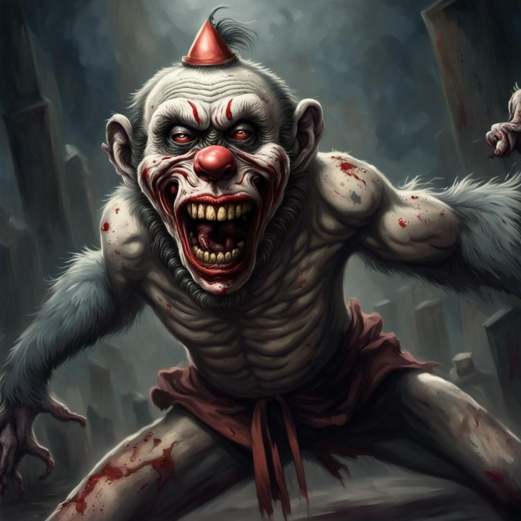 Zombie Monkey Clowns Fight: A Horror Scene