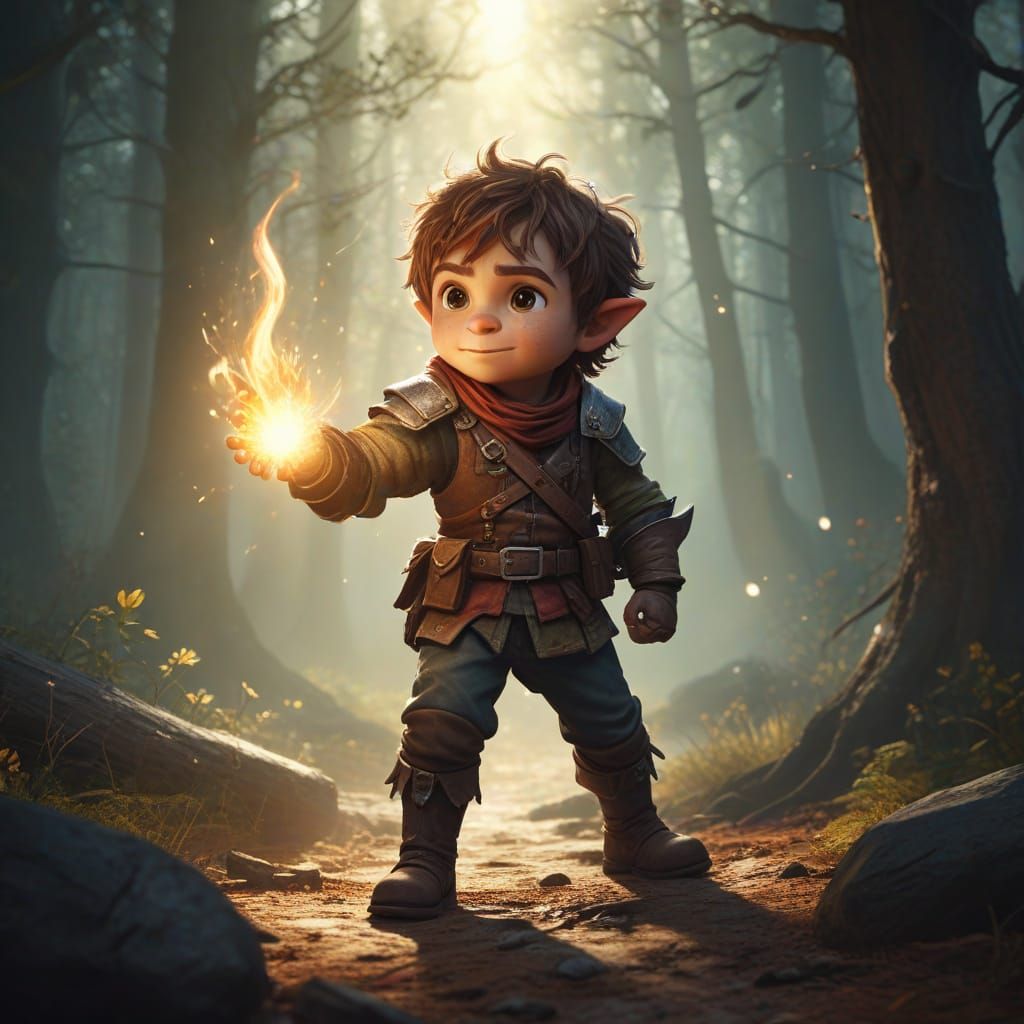 Halfling Rogue Learns Fireball Spell in Forest