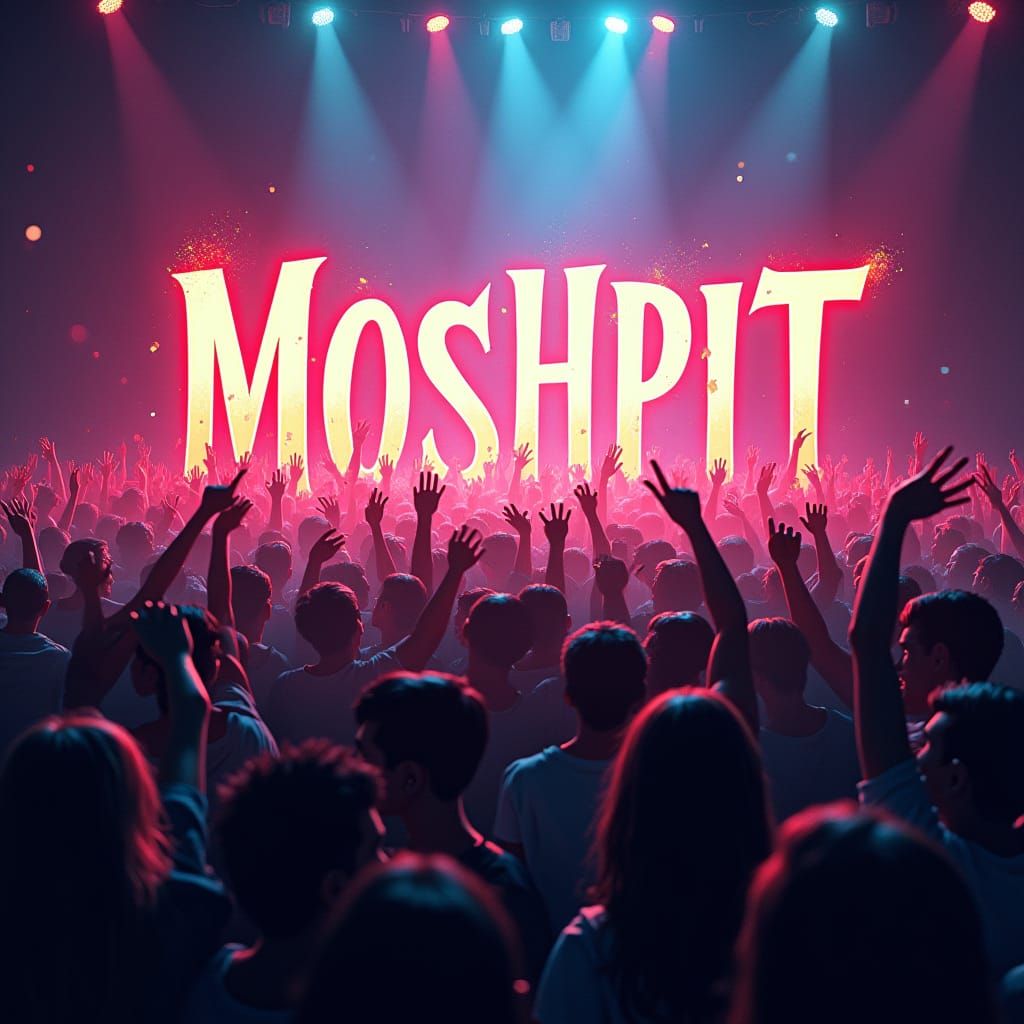 Energetic Moshpit Scene in 3D Anime Style