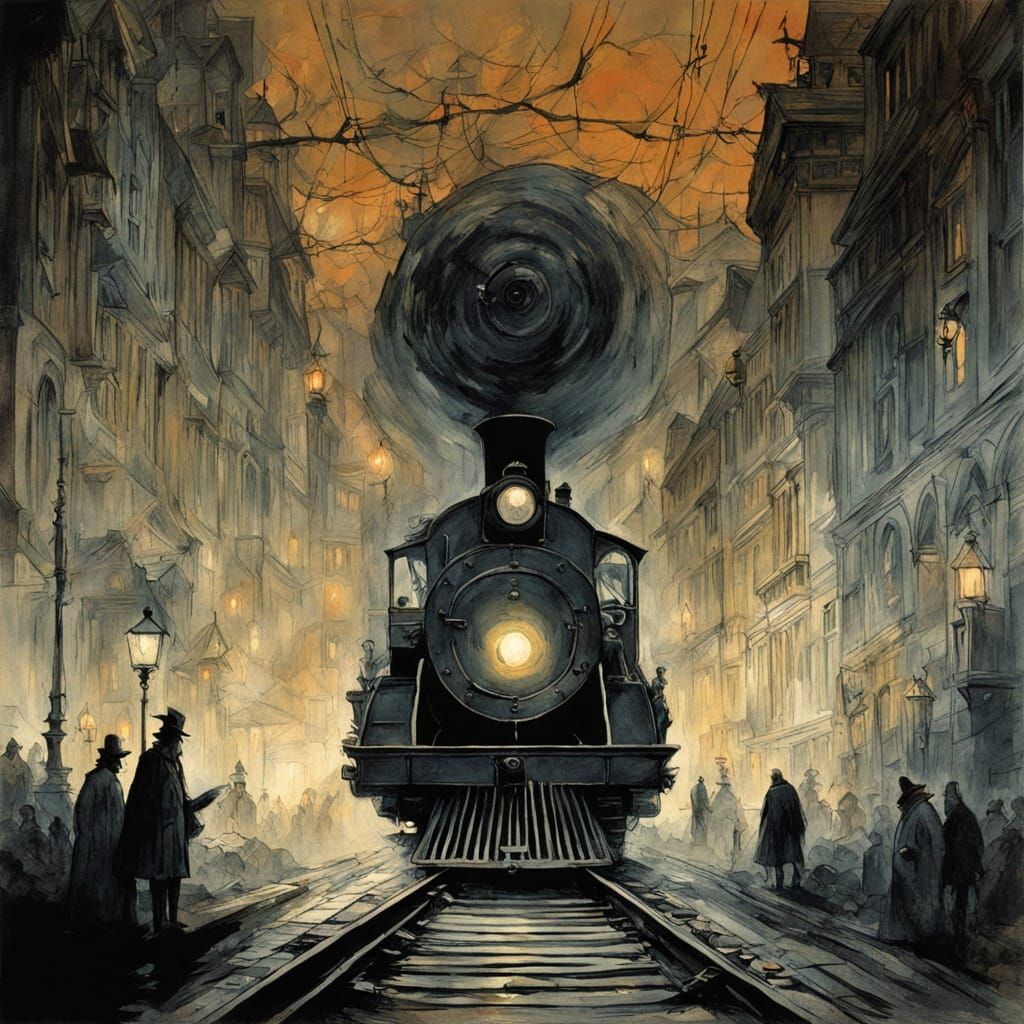 Whimsical Train with Fantastical Cargo in Gouache Style