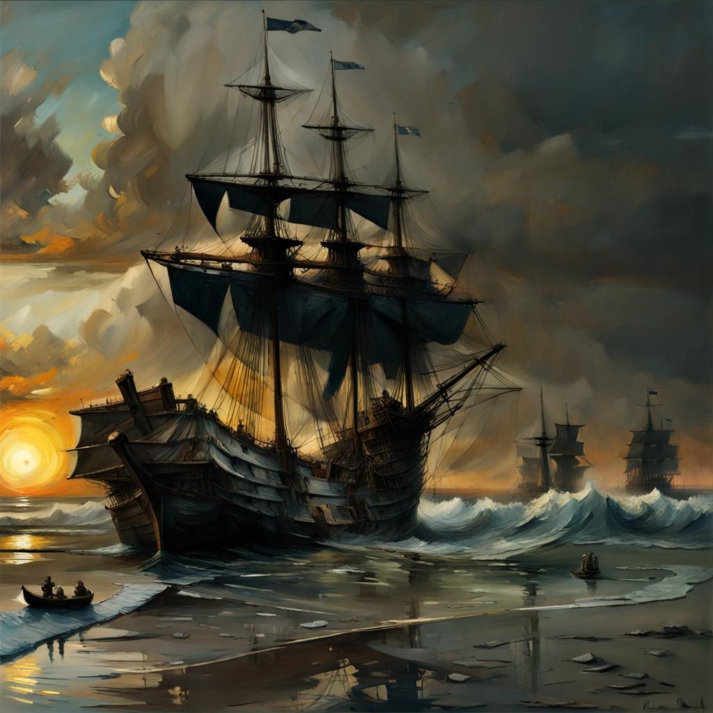 17th Century Full Rig Naval Ship