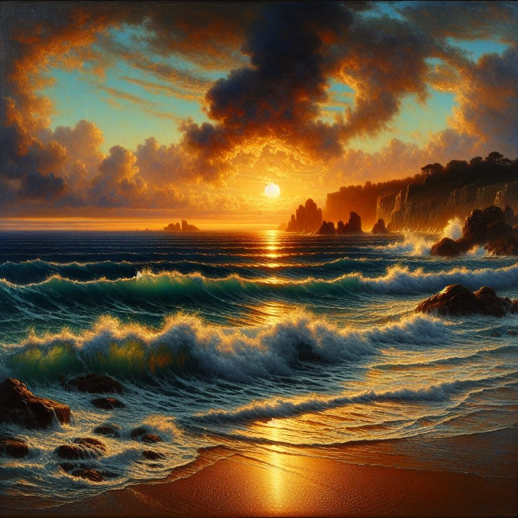 Surreal Coastal Sunset in Oil Paint