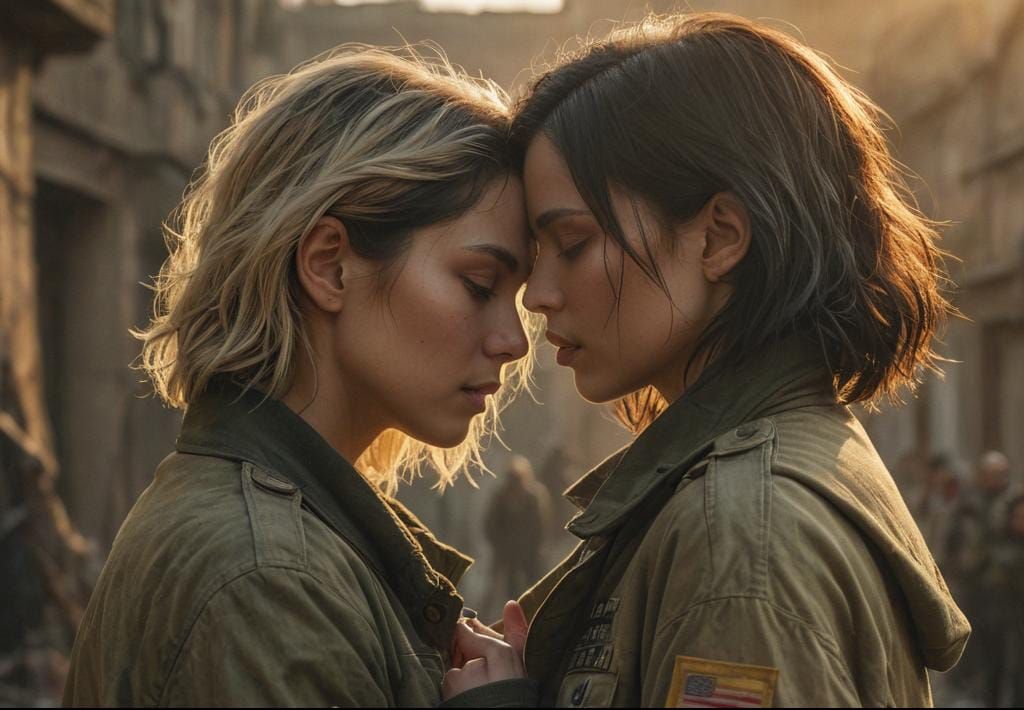 Women Embracing: Detailed Digital Matte Painting