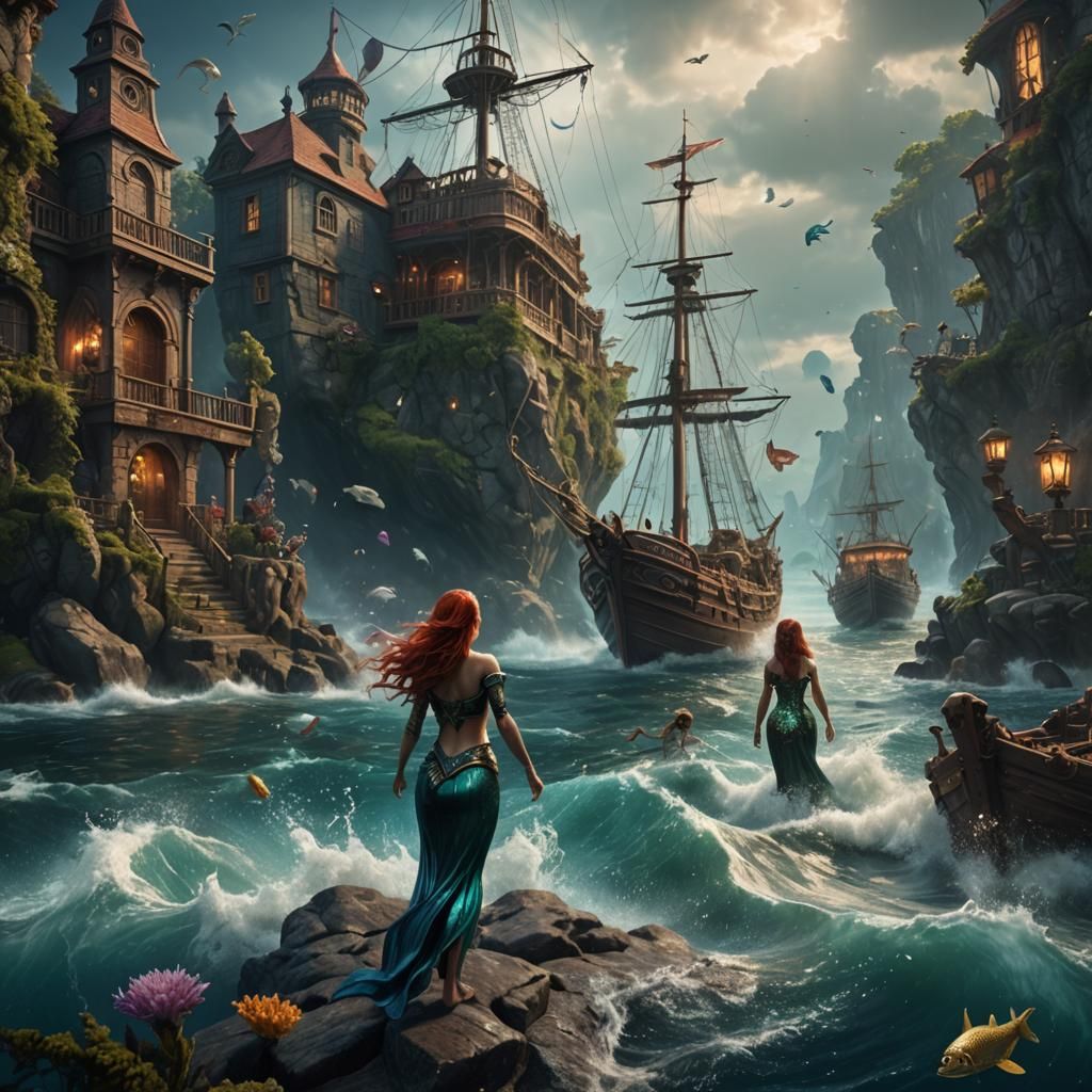 Mermaids Luring Sailors: Detailed Fantasy Art