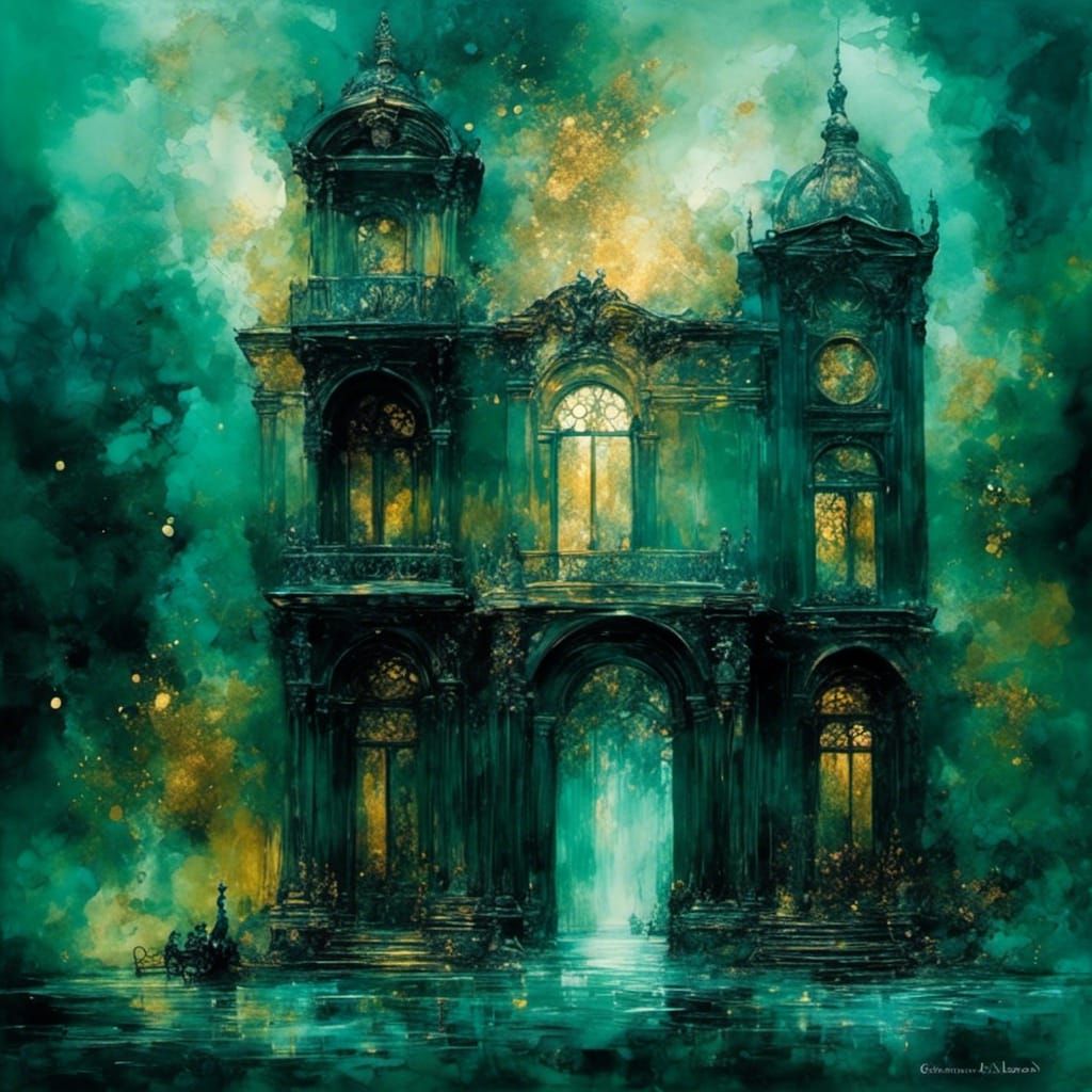 Mystical Portal to Dreamy Sky, Klimt-Inspired Art