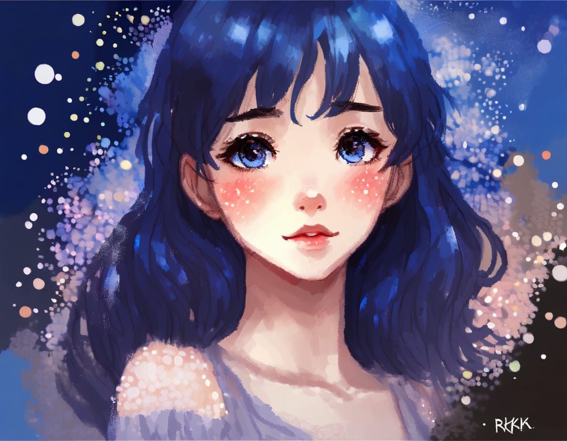 Impressionist Portrait of a Young Woman with Anime-Inspired ...