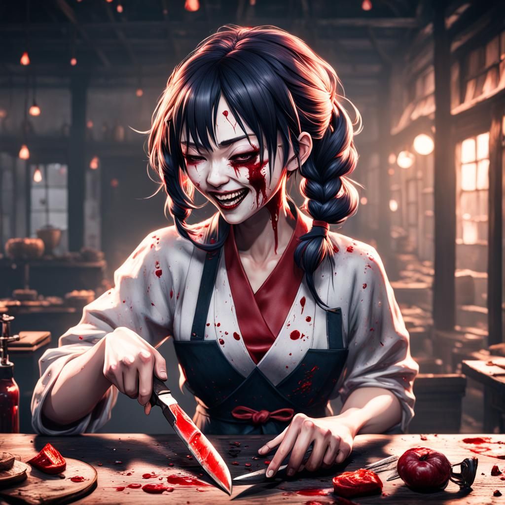 Hyperrealistic Yandere with Knife: Fantasy Concept Art