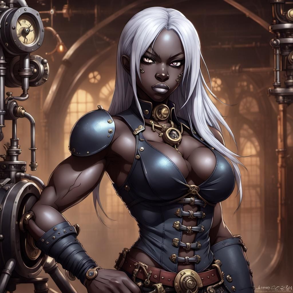 Steampunk Drow Warrior in Anime Style