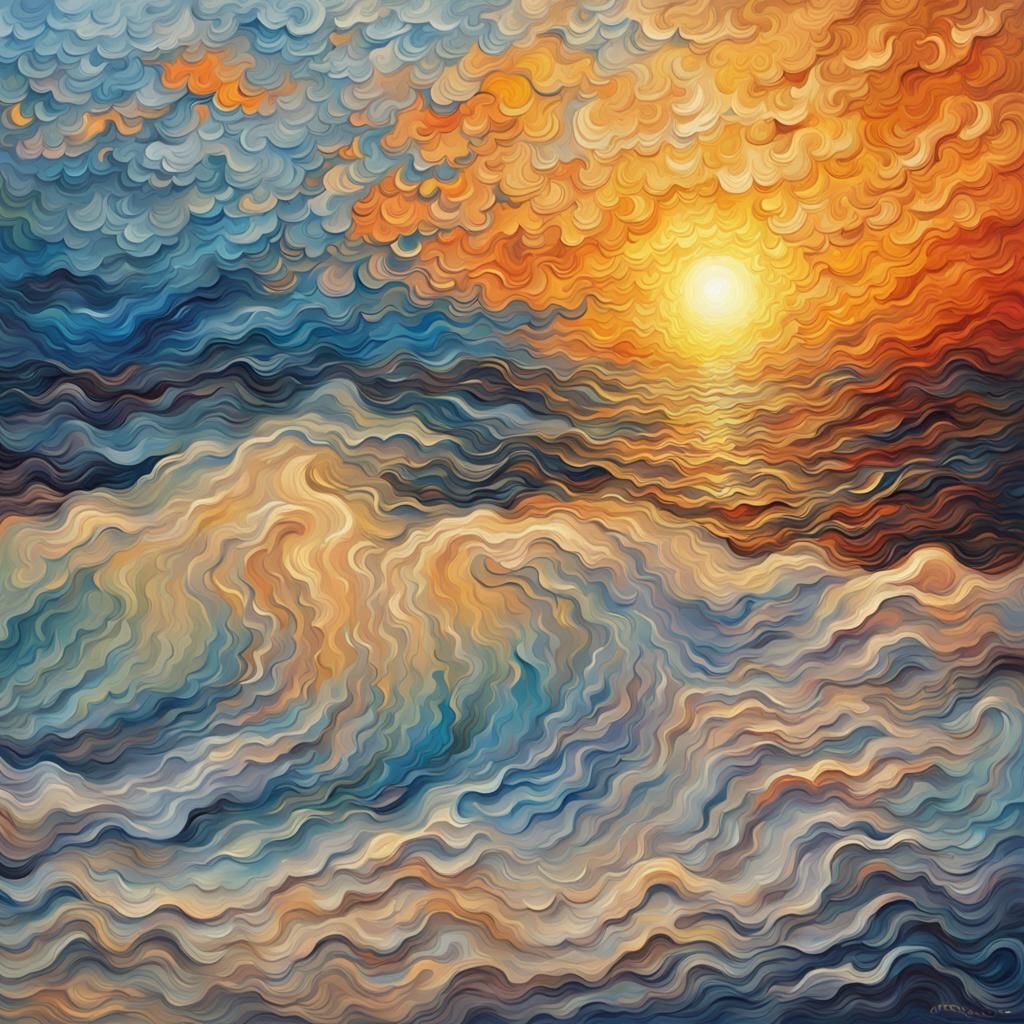 Ocean Sunrise Jigsaw Puzzle as Impasto Painting
