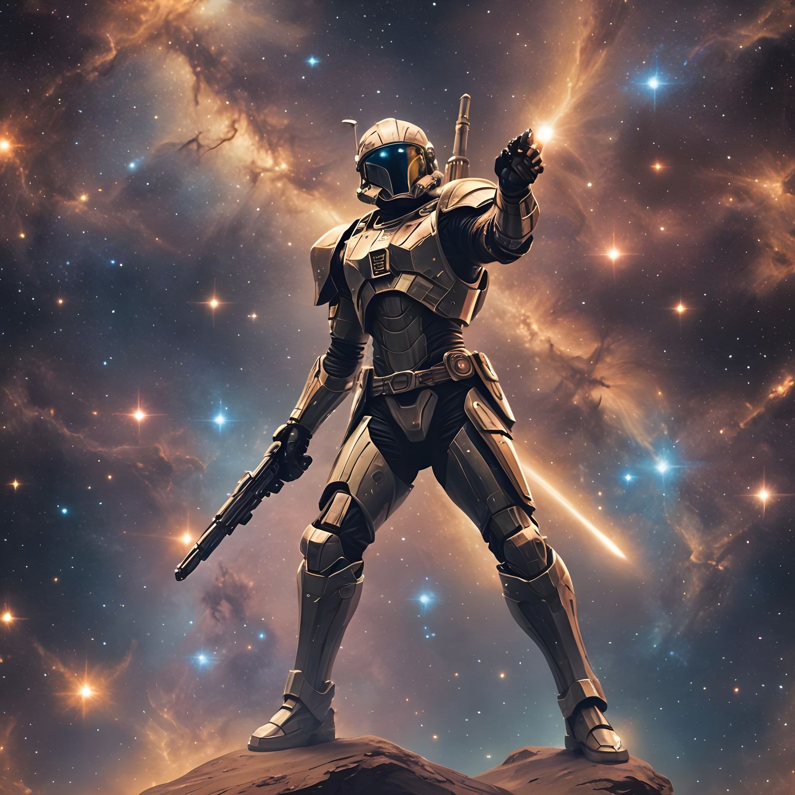 Galactic Warrior Amidst Luminous Starry Expanse