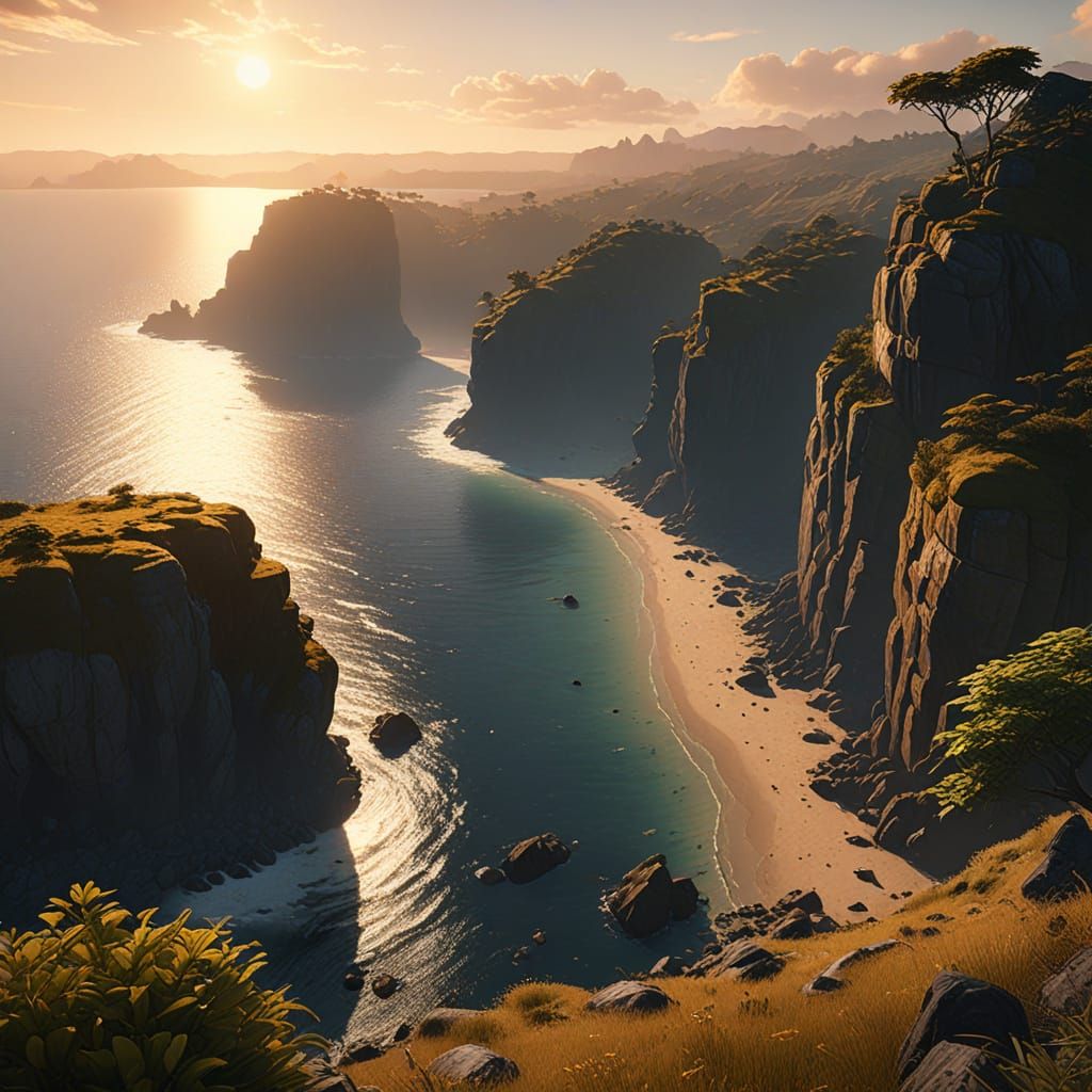 Nusa Penida Island at Dawn: Hyper-Realistic Digital Art