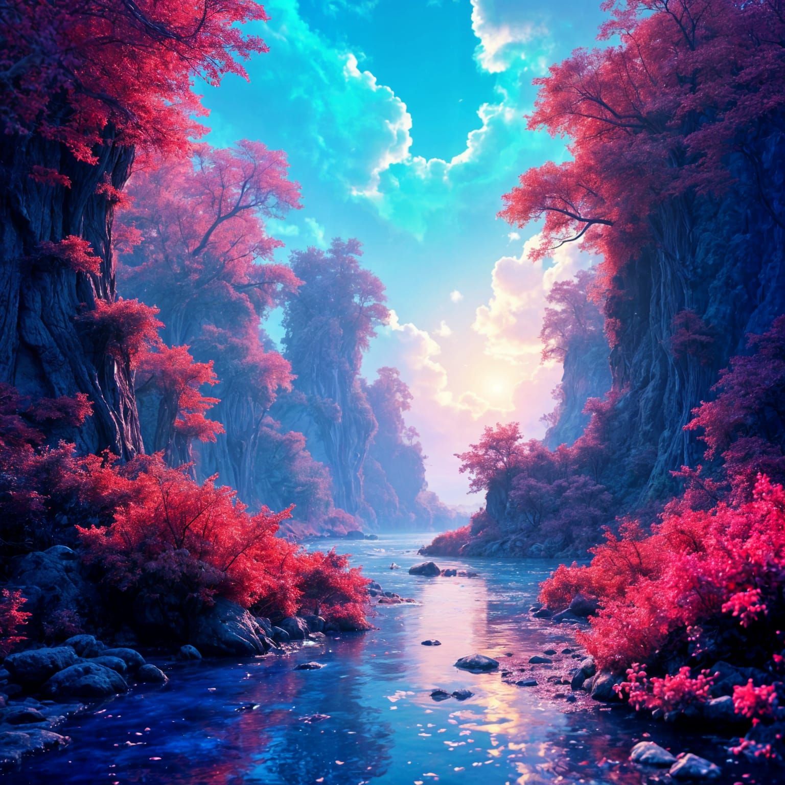 Whimsical Forest Scene in Vibrant Colors