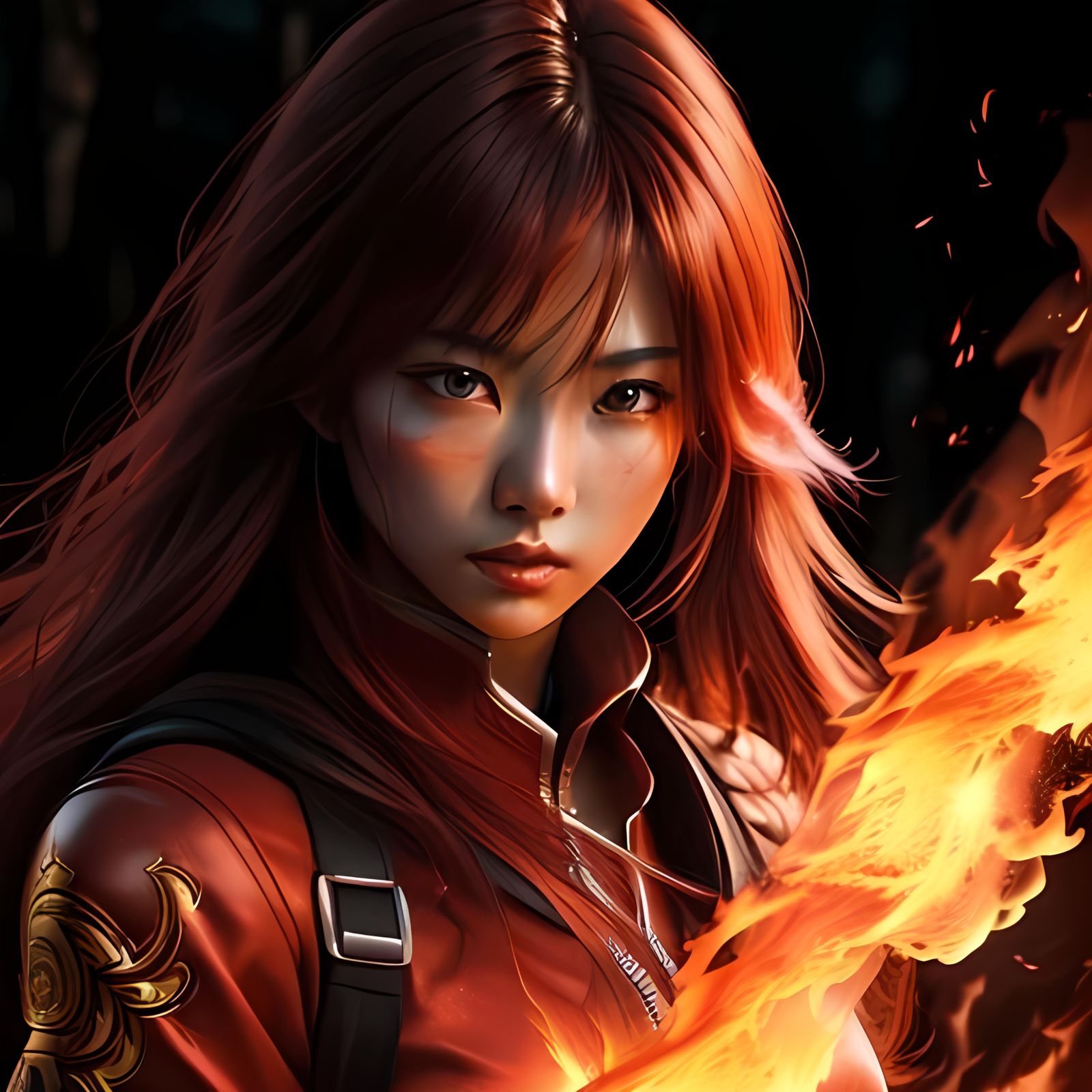 Furious Fire Spirit Glaring in Burning Forest