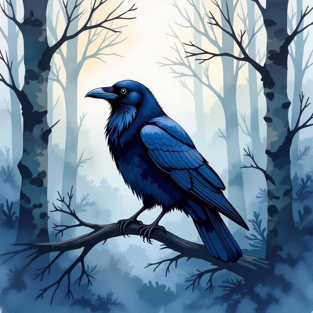 Raven in Woods: Alcohol Ink Splatter Art
