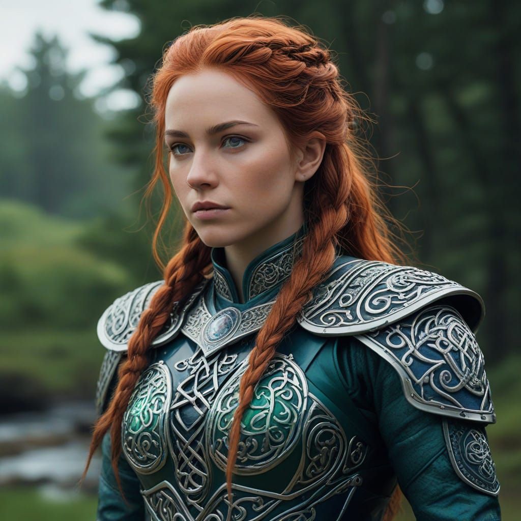 Modern Celtic Warrior Woman in Emerald Armor