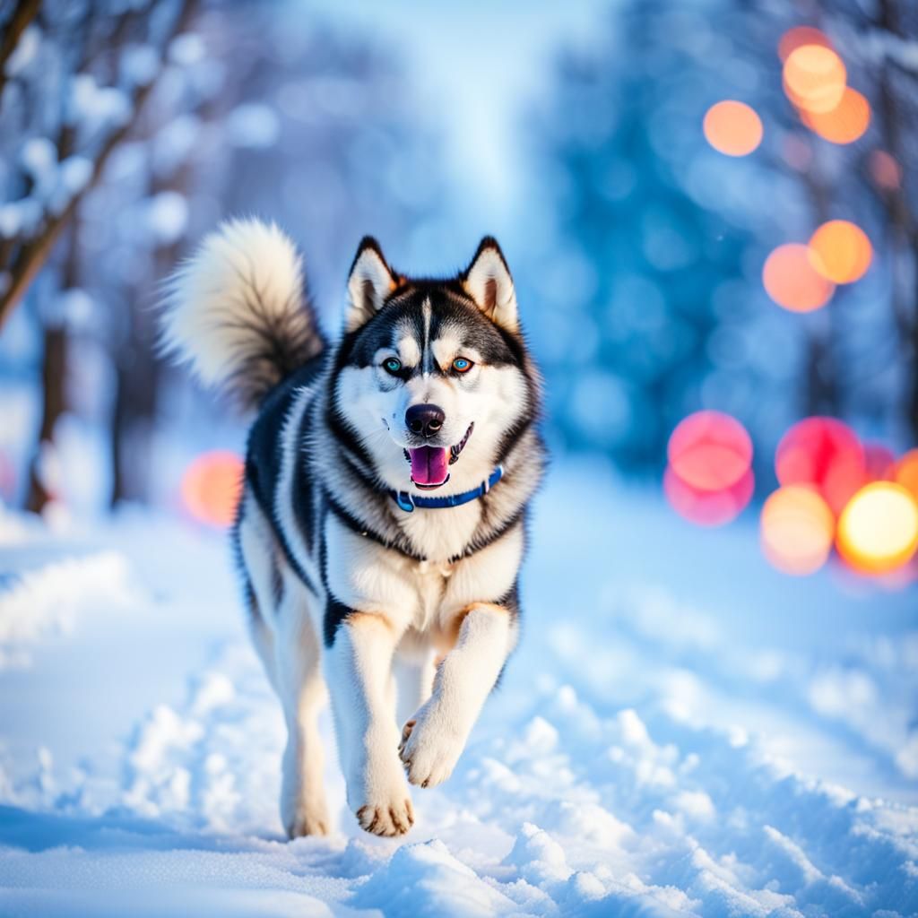 Fluffy Husky in Snowy Landscape: Professional Photography