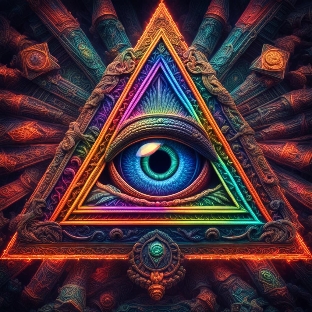 Cosmic Eye of Providence in Fluorescent Neon Colors