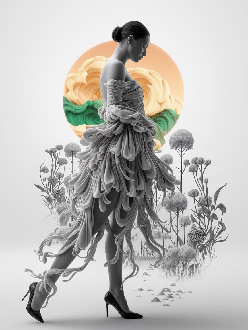 Visionary Art Sky Over Swedish Autumn Forest with Hippie Mod...