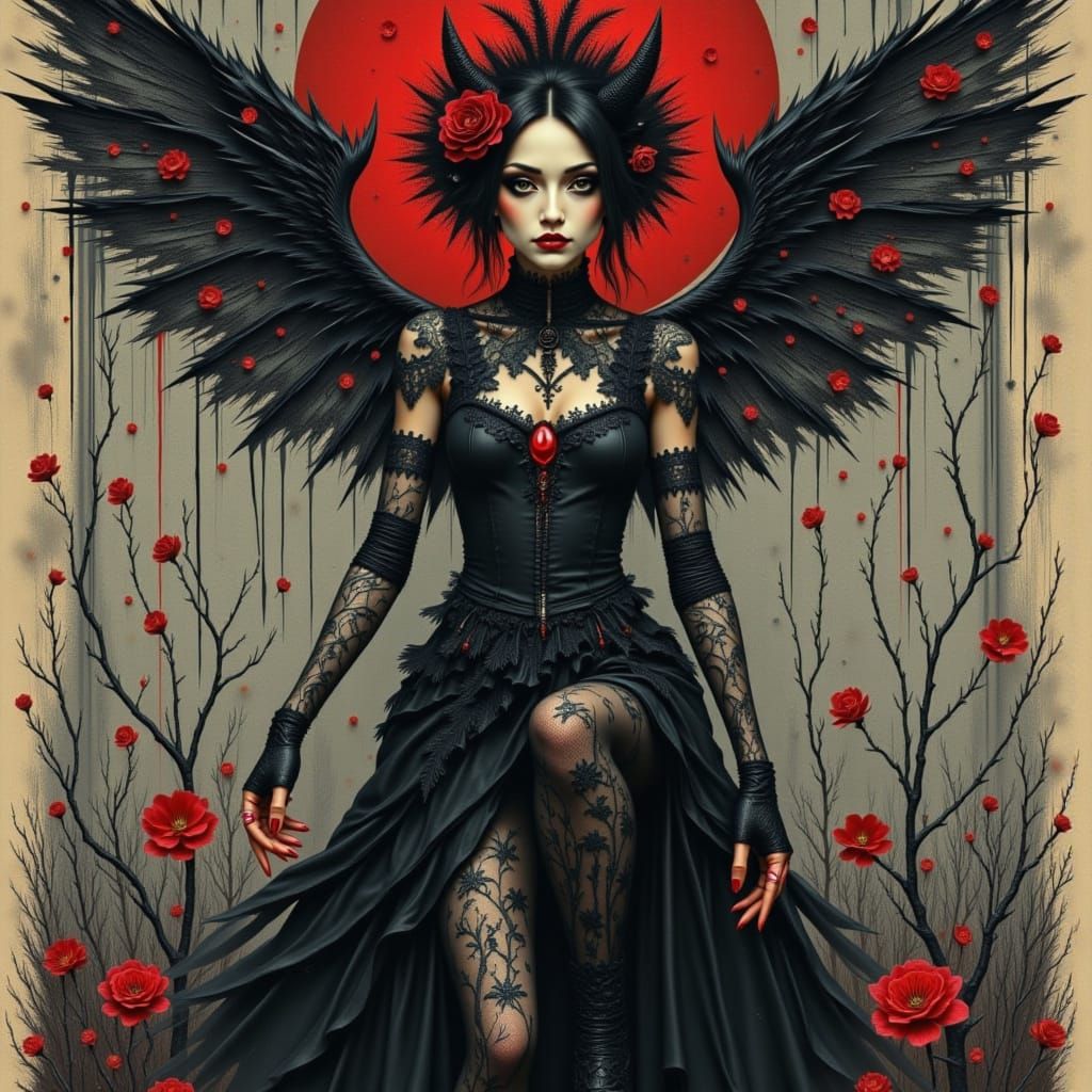 Gothic Woman in Dreamlike Celestial Scene