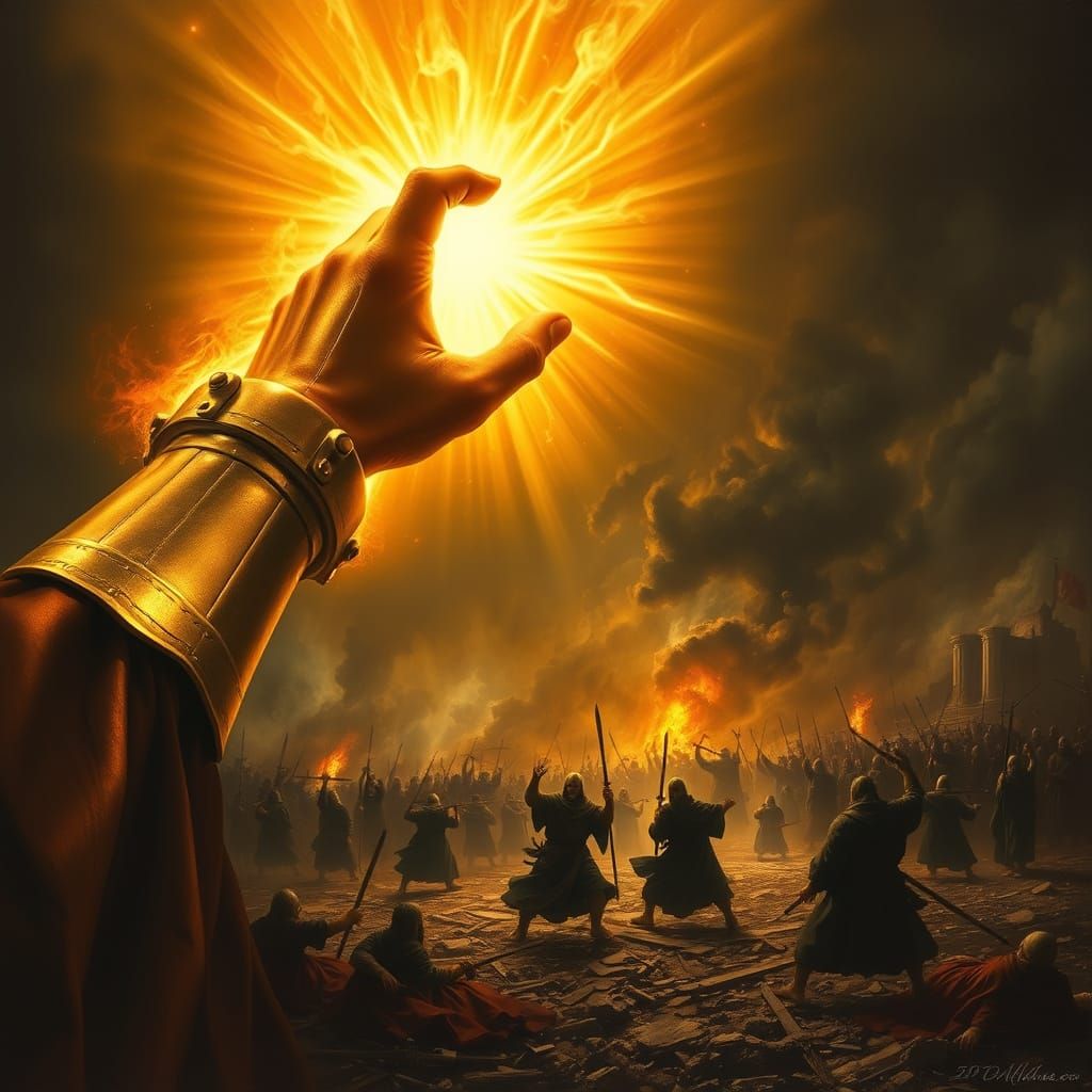 Divine Hand of Justice Illuminates Dark Battlefield