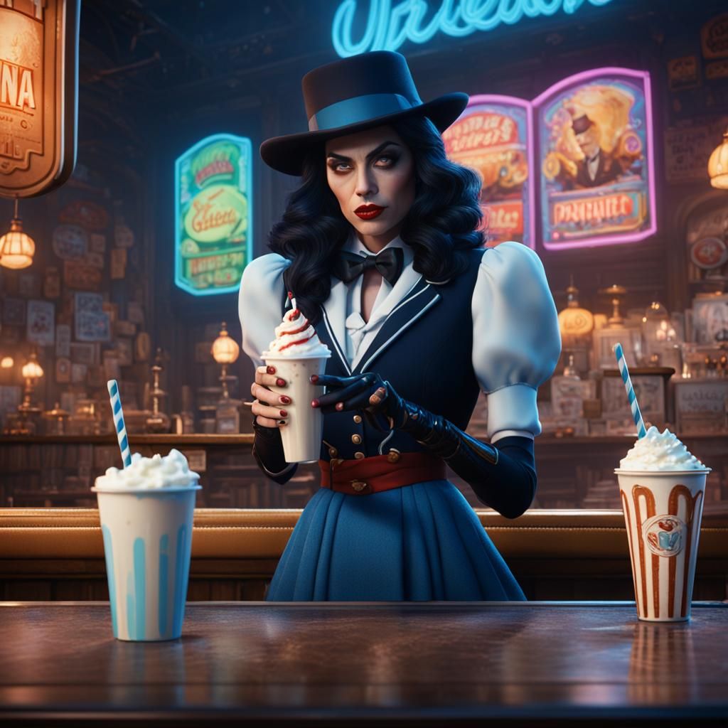 Zatanna Drinks Milkshake: Detailed Fantasy Art