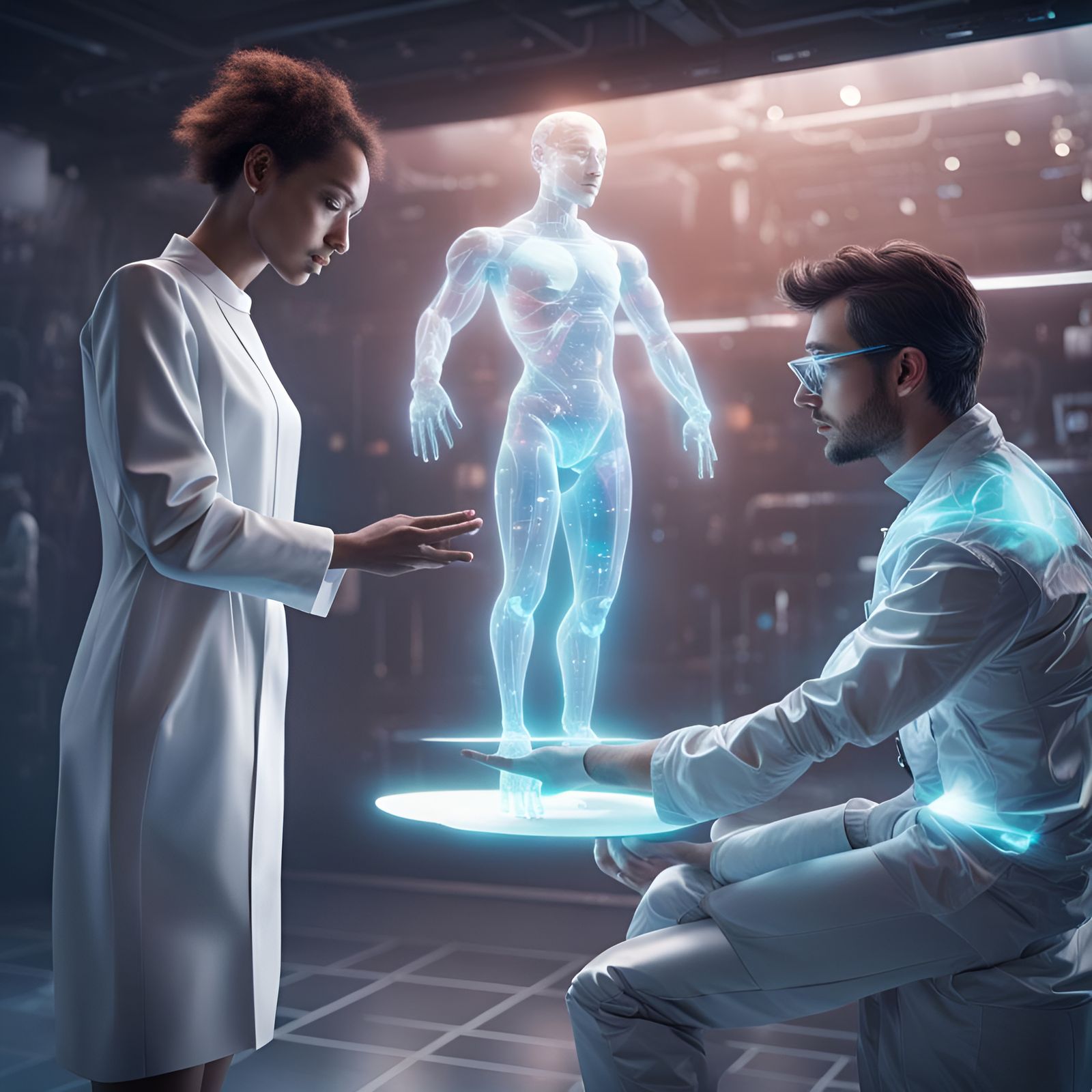 Magical Realism: Scientist with Holographic Humanoid