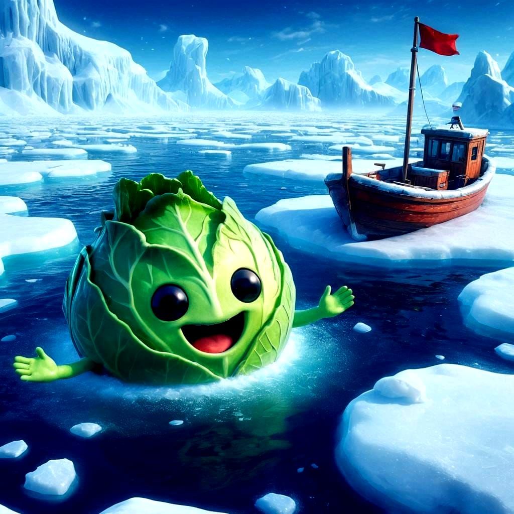 Cheerful Cabbage Rescued on Icy Ocean
