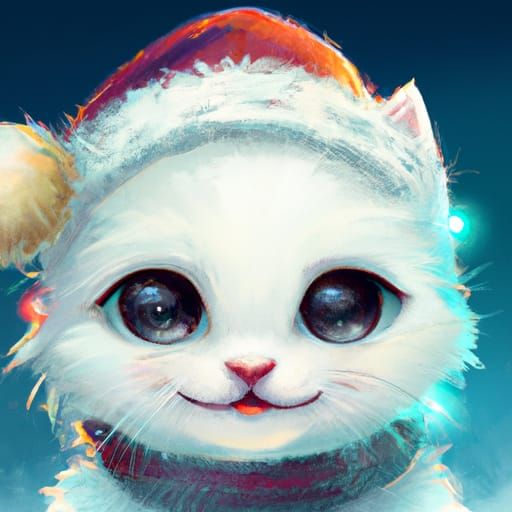 Chibi Christmas Cat Portrait in Digital Illustration Style