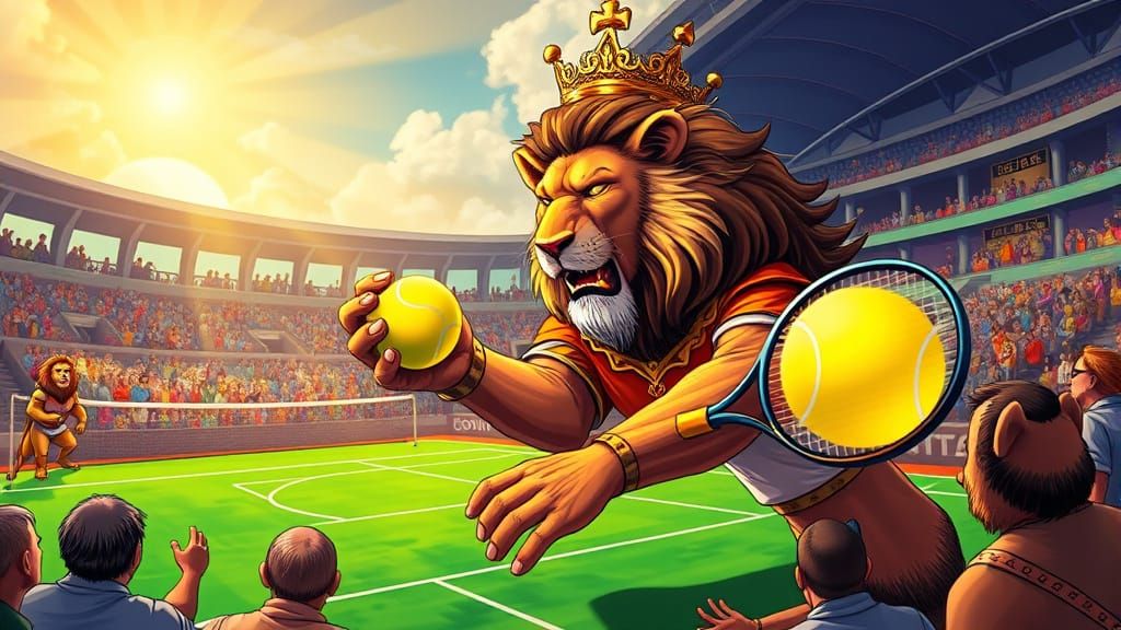 Lion King Serves a Glowing Tennis Ball