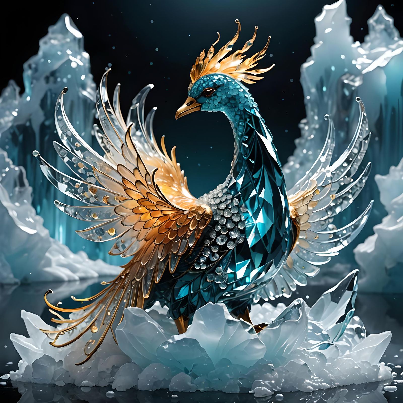 Art Deco Crystal Phoenix on Iceberg