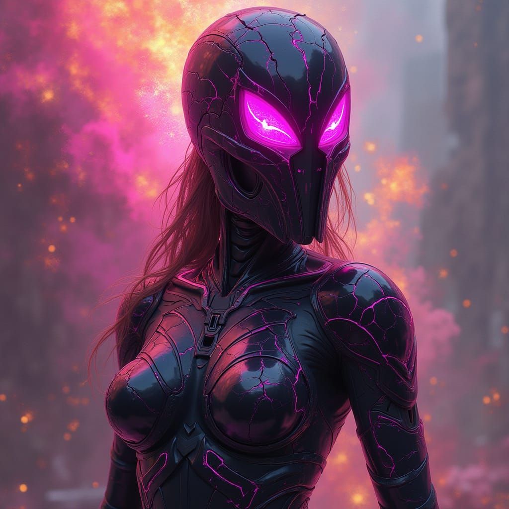 Ethereal Warrior in Retrofuturistic Armor