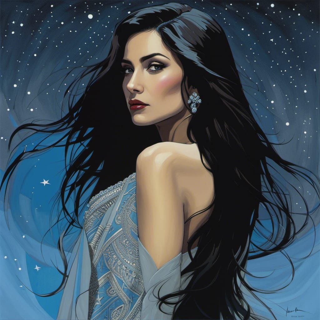 Brunette in the Stars: Hyperdetailed Oil Painting