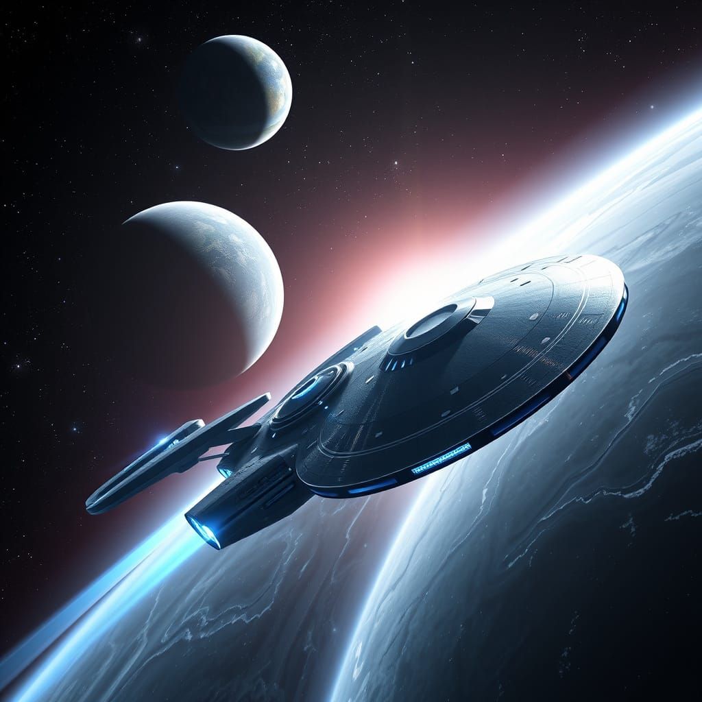 Sleek Starship Approaches Black Hole in Cosmic Odyssey