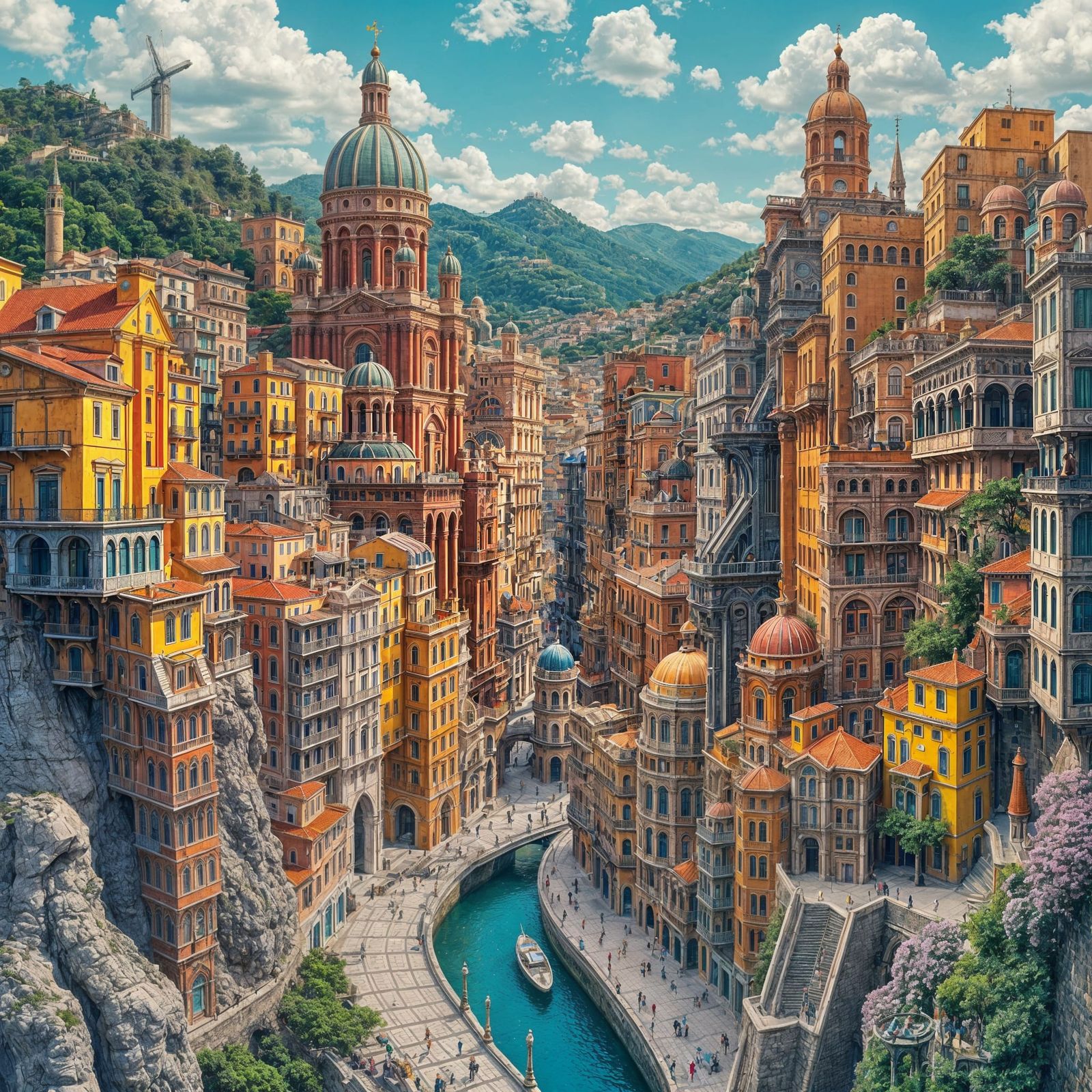 Dreamlike City of Naples in Vibrant Psychedelic Style