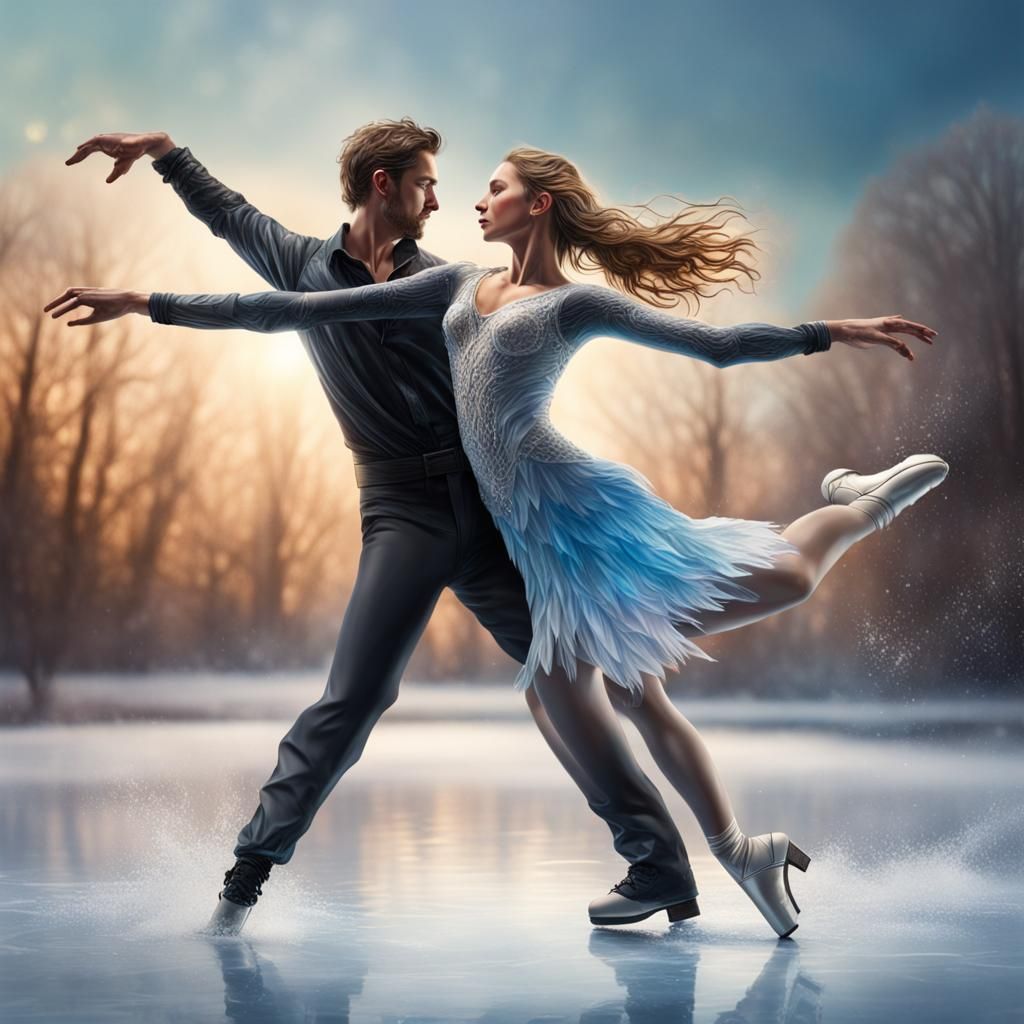 Hyperrealistic Ice Dancer in Splash Art Style