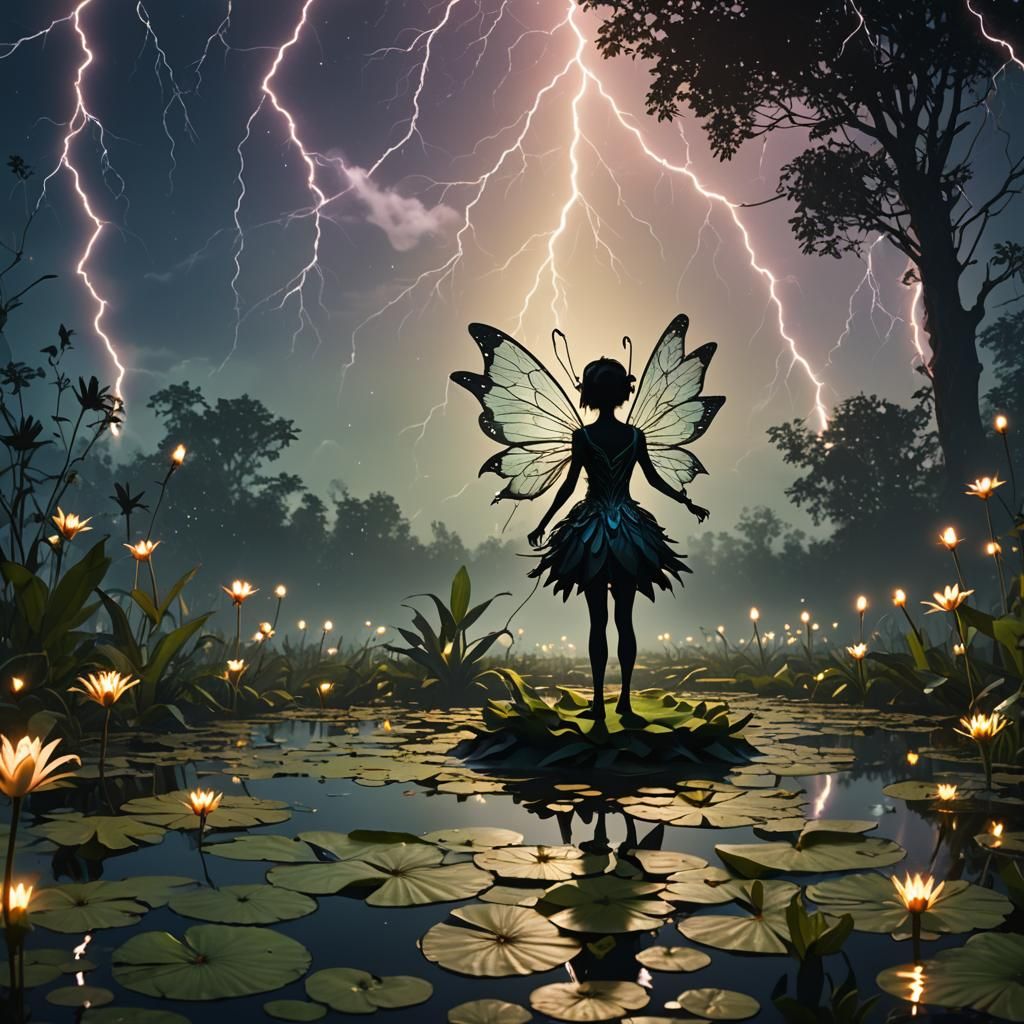 Fairy Silhouette with Lightning Bugs: Fantasy Concept Art