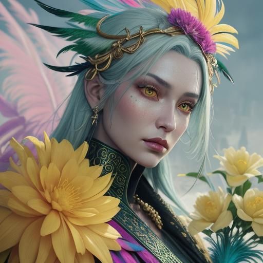 Dragon Peacock and Silver Woman: Fantasy Art