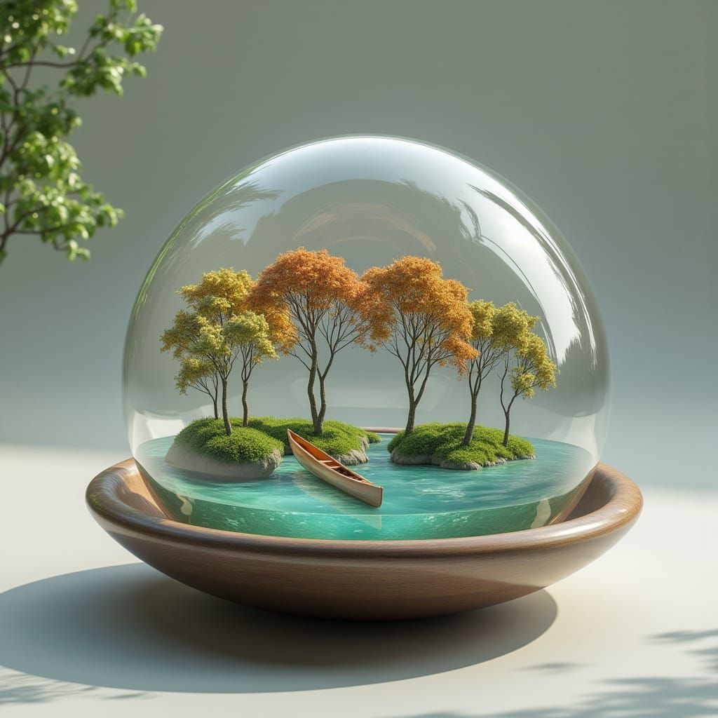 Autumn Scene in Glass Dome