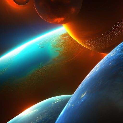 Blue Ringed Planet Matte Painting in Space