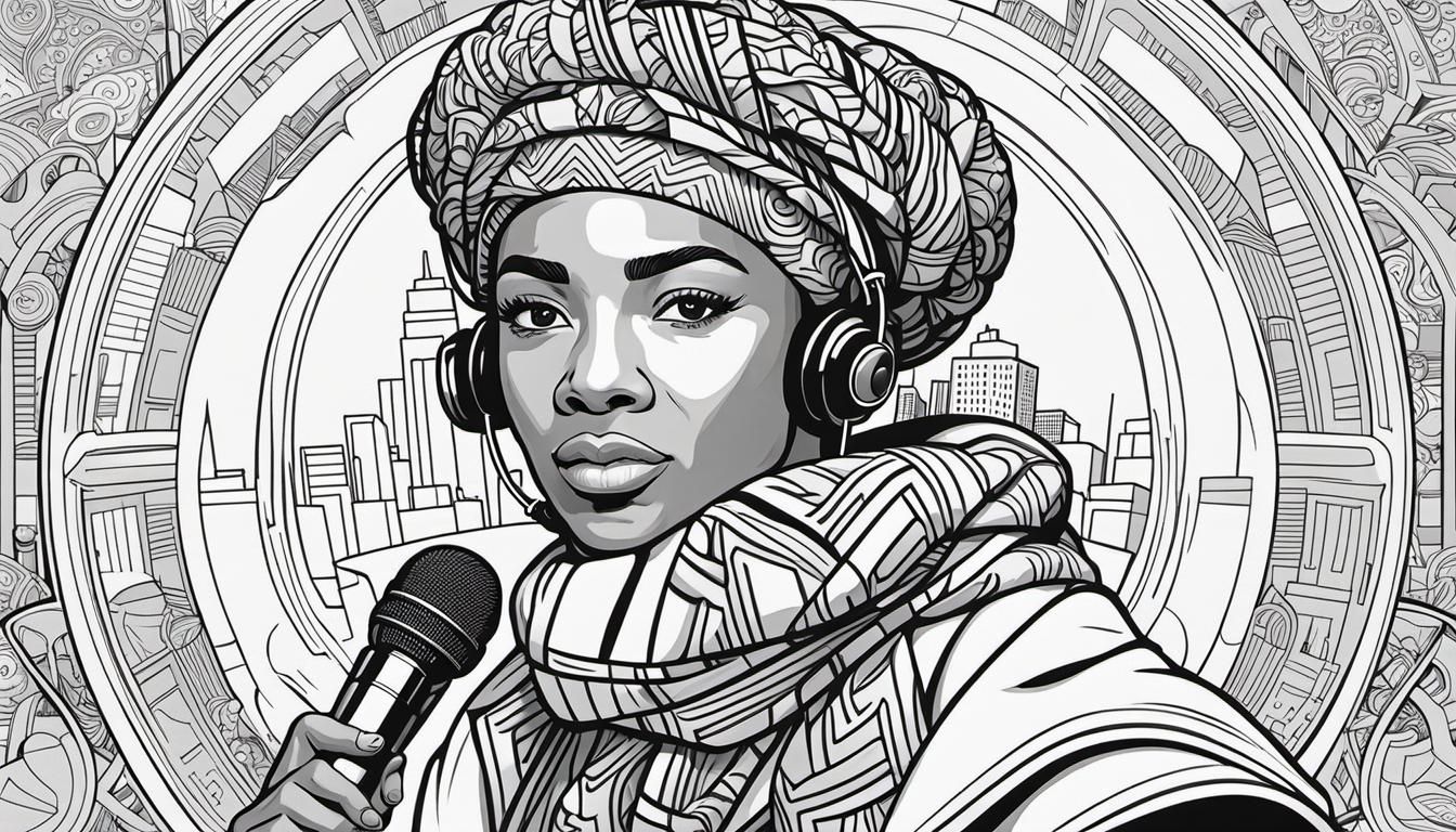 Coloring Page: African American Reporter with Microphone